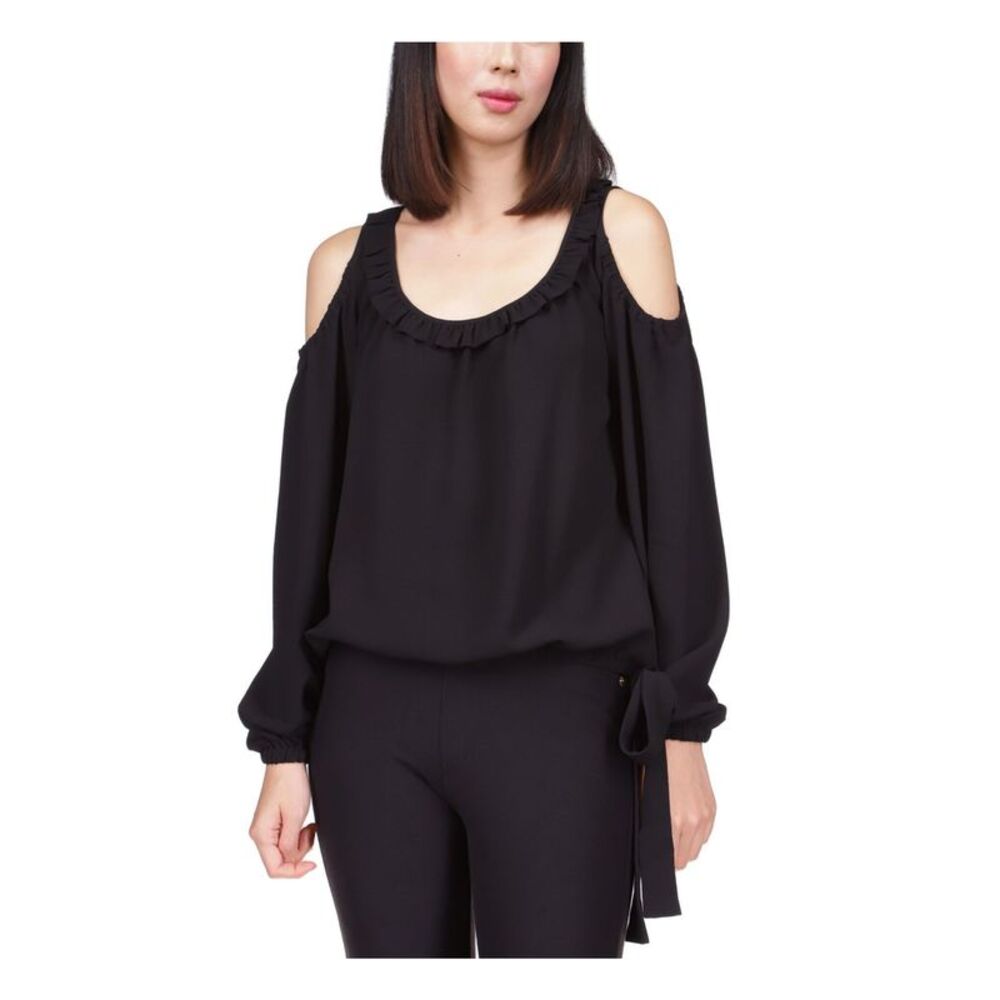 MICHAEL MICHAEL KORS Womens Black Tie At Side Long Sleeve Scoop Neck Top XXXL